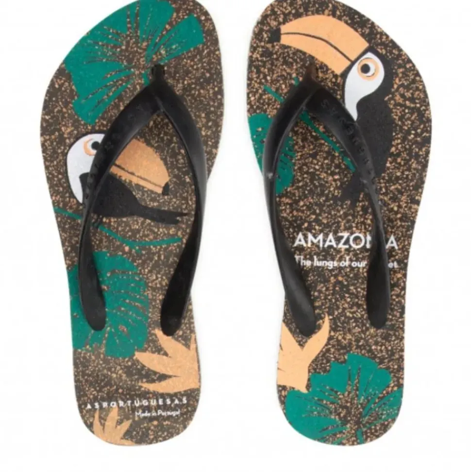 ASPORTUGUESAS Zehentrenner FlipFlop schwarz Papagei P018116005