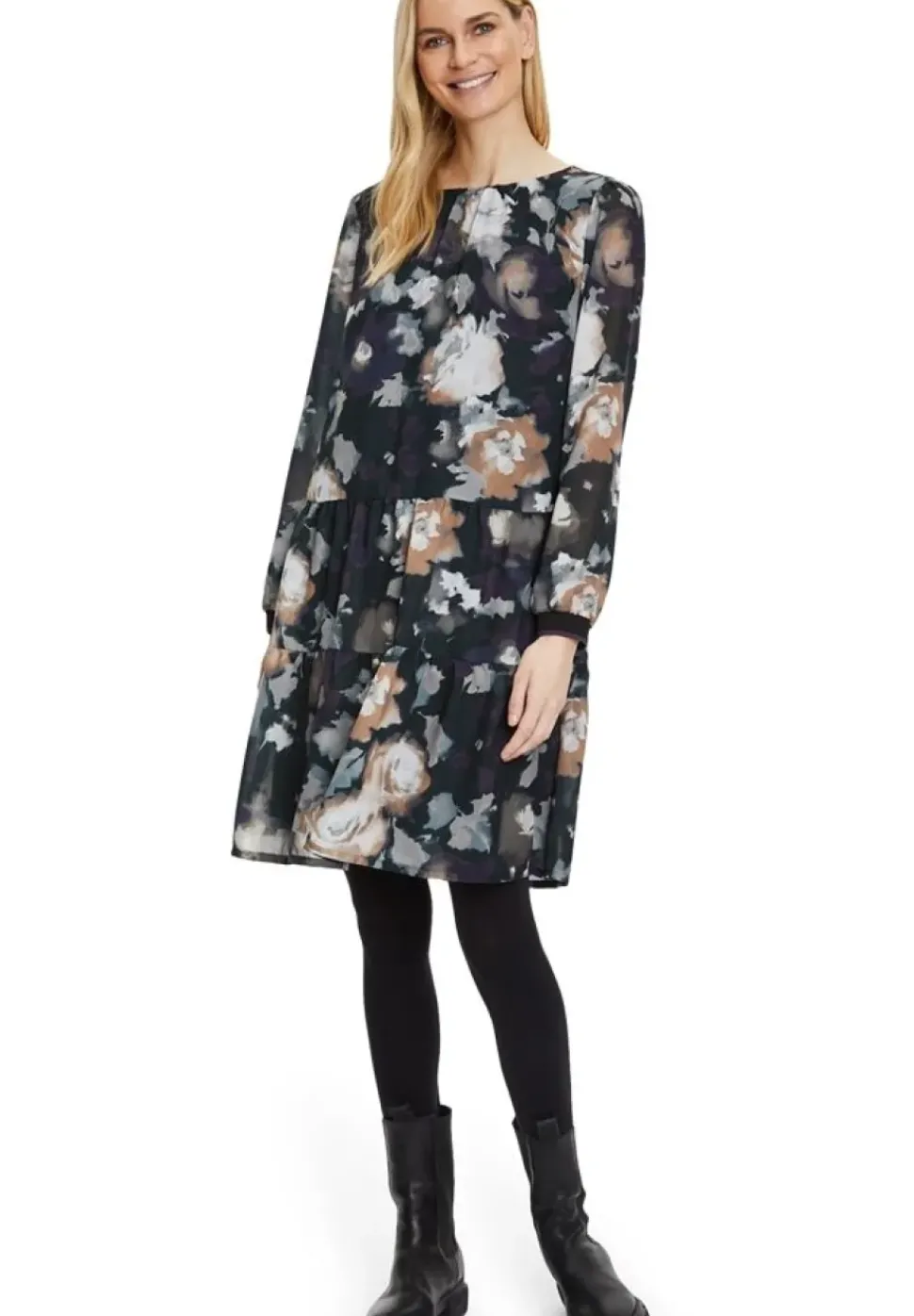 Betty Barclay Chiffonkleid florales Muster Knielang schwarz S22 12331517