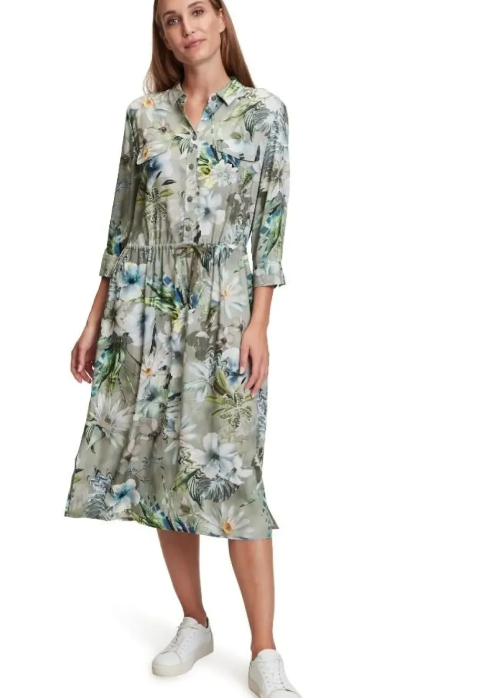Betty Barclay Hemdblusenkleid 3/4 Arm Midi- Länge grün blau S12 11581066