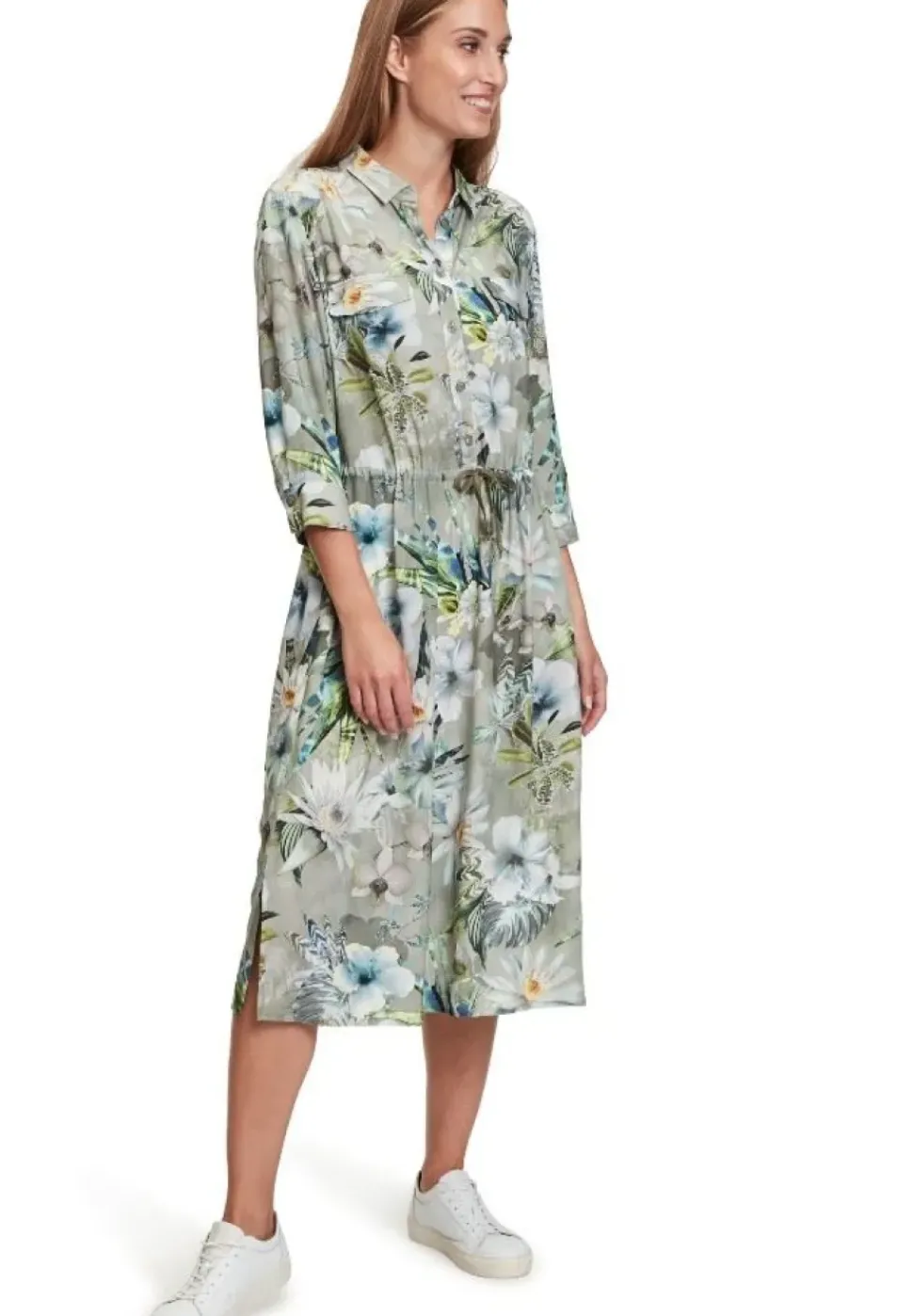 Betty Barclay Hemdblusenkleid 3/4 Arm Midi- Länge grün blau S12 11581066
