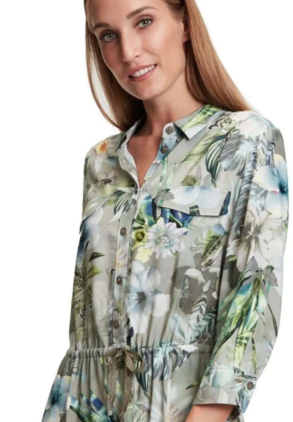 Betty Barclay Hemdblusenkleid 3/4 Arm Midi- Länge grün blau S12 11581066