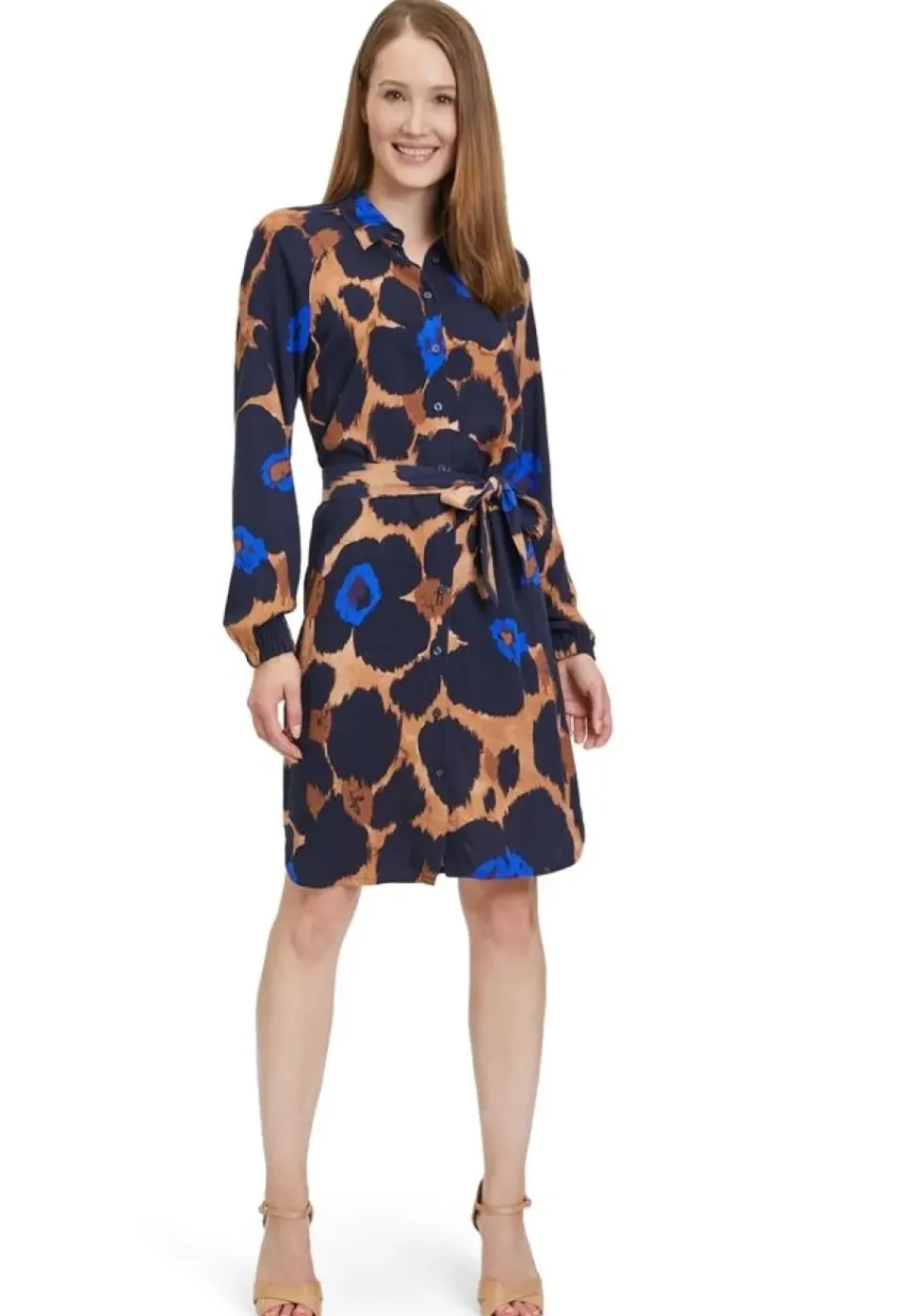 Betty Barclay Hemdblusenkleid Allover- Print Bindegürtel blau S23 14242212