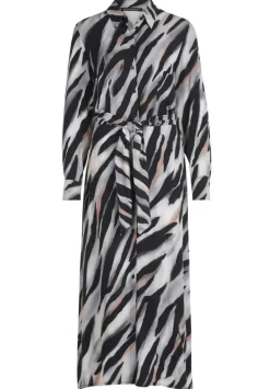 Betty Barclay Hemdblusenkleid Midi- Länge Knopfleiste Bindegürtel Allover- Print schwarz S22 12341529