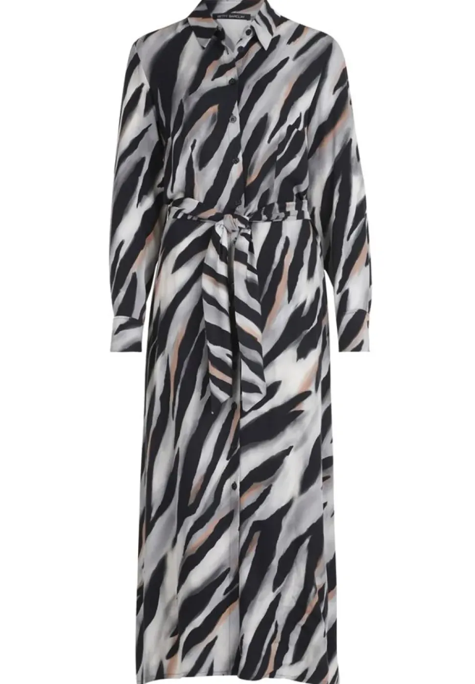 Betty Barclay Hemdblusenkleid Midi- Länge Knopfleiste Bindegürtel Allover- Print schwarz S22 12341529