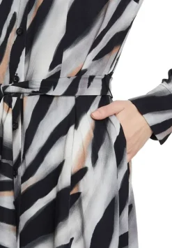 Betty Barclay Hemdblusenkleid Midi- Länge Knopfleiste Bindegürtel Allover- Print schwarz S22 12341529