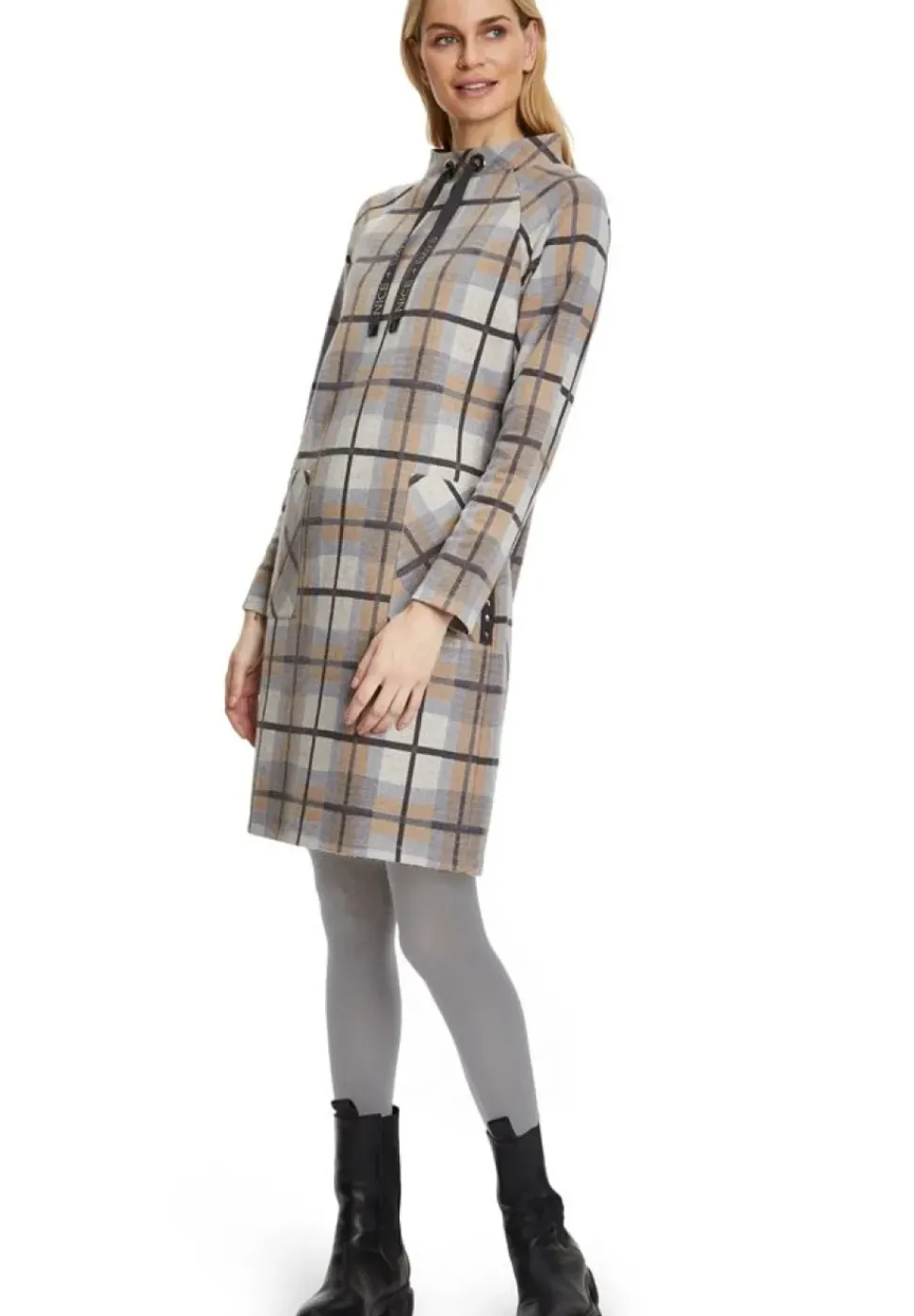 Betty Barclay Shirtkleid Stehkragen aufgesetzte Taschen grau S22 12321134
