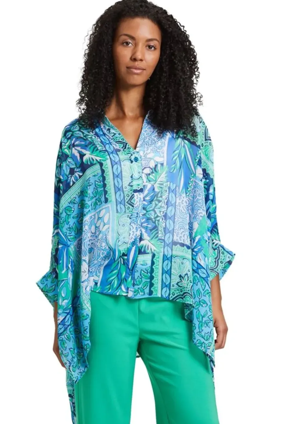 Betty Barclay Tunikabluse Fledermausärmel onesize blau - gruen S14 86902589