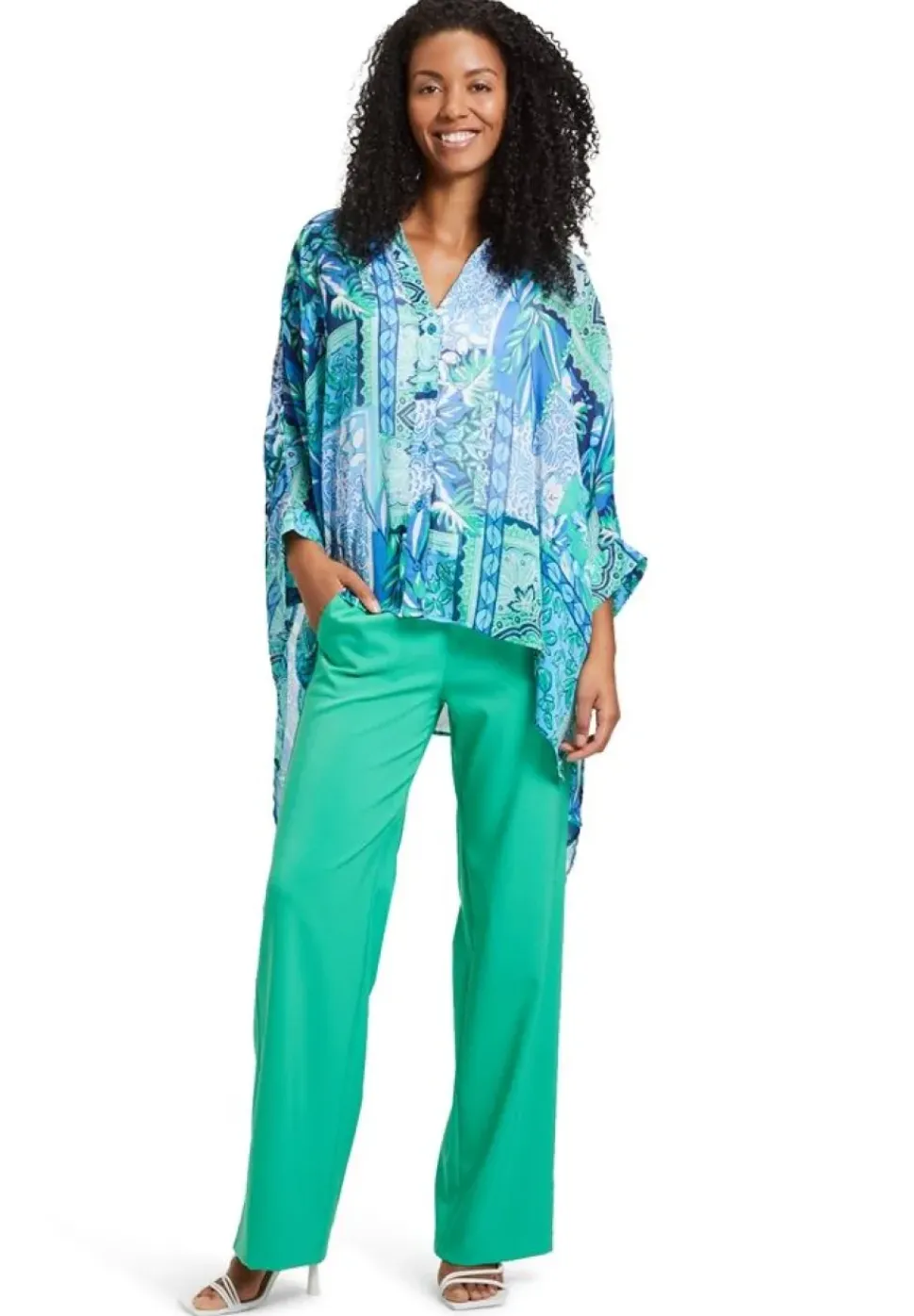 Betty Barclay Tunikabluse Fledermausärmel onesize blau - gruen S14 86902589