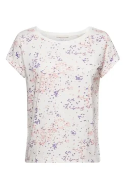 EDC Baumwoll-T-Shirt mit floralem Print weiß S23 023CC1K307