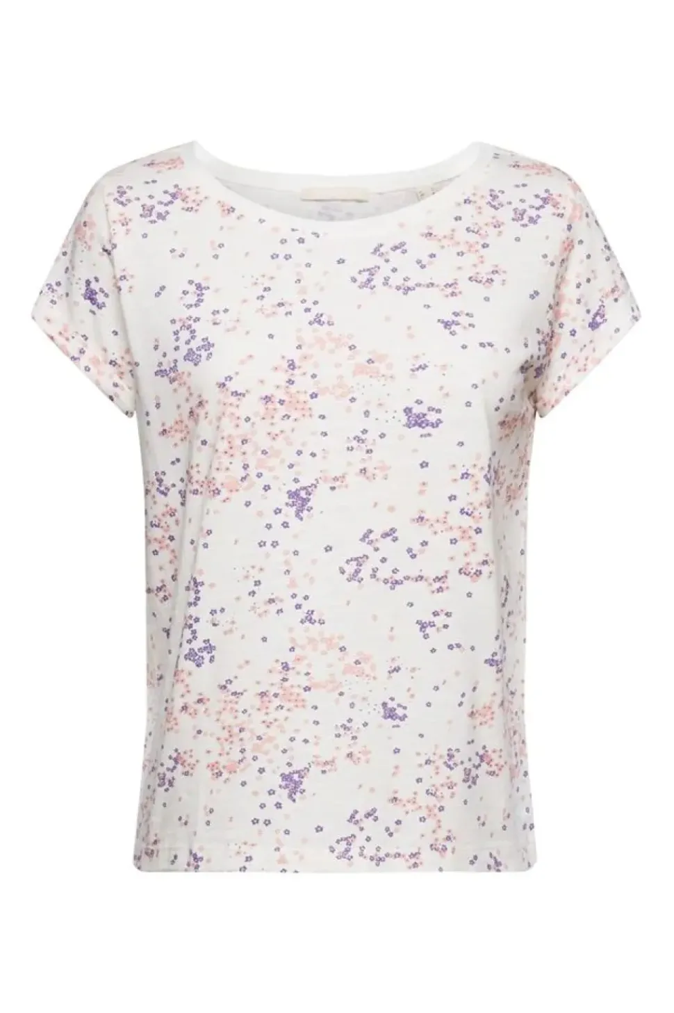 EDC Baumwoll-T-Shirt mit floralem Print weiß S23 023CC1K307