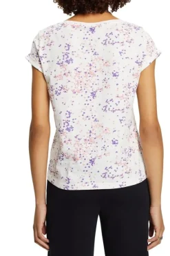 EDC Baumwoll-T-Shirt mit floralem Print weiß S23 023CC1K307