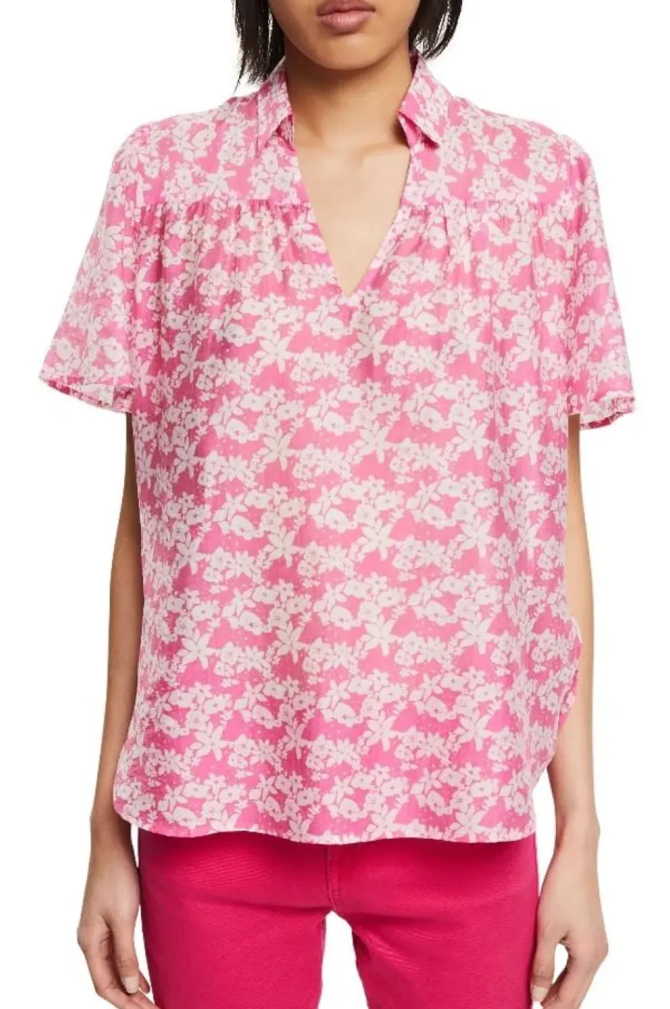 EDC geblümte Bluse mit Leinen 032CC1F302