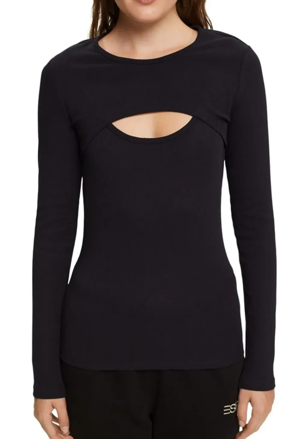 EDC Geripptes zweiteiliges Longsleeve schwarz S23 092CC1K319