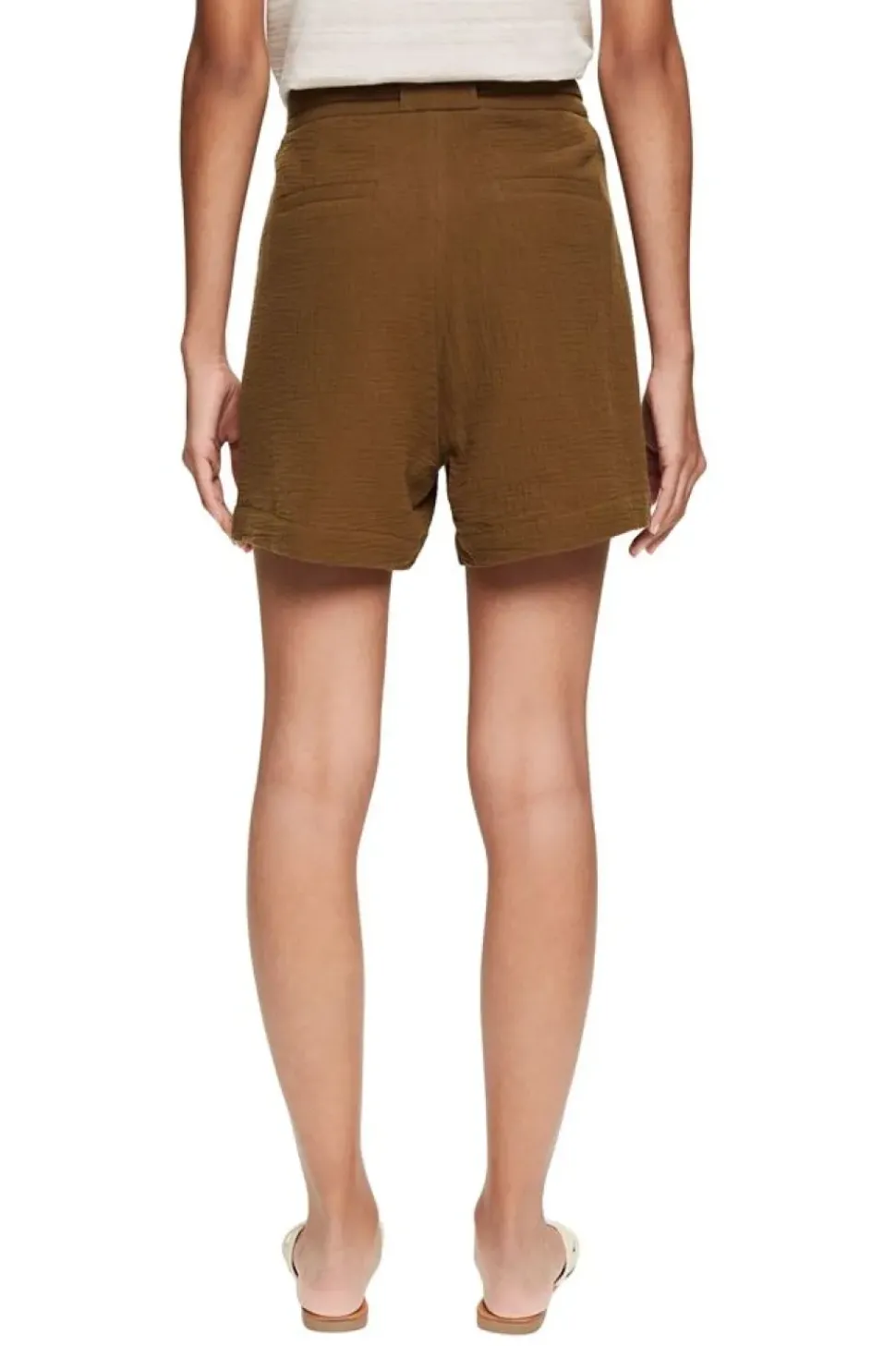 EDC Shorts kurze Hose Crinkle- Effekt Bindegürtel grün S22 052CC1C308