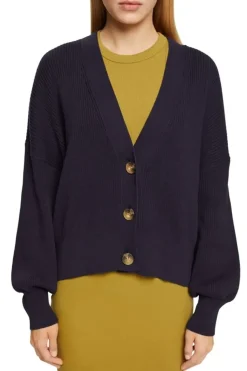 EDC Strick- Cardigan Knopfleiste V- Ausschnitt Boxy-Schnitt blau, lila S12  992CC1I317