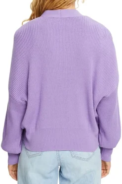 EDC Strick- Cardigan Knopfleiste V- Ausschnitt Boxy-Schnitt blau, lila S12  992CC1I317