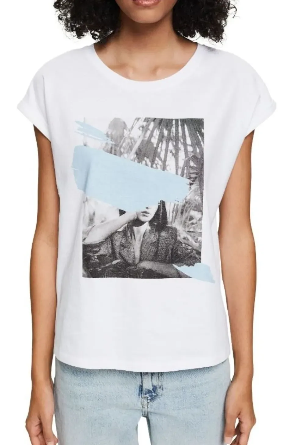 EDC T- Shirt Frontprint rundhals- Ausschnitt weiß, lila S12 052CC1K328