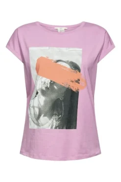 EDC T- Shirt Frontprint rundhals- Ausschnitt weiß, lila S12 052CC1K328