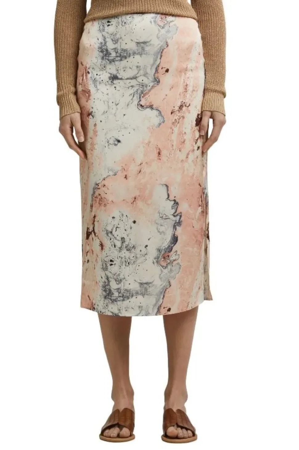 ESPRIT COLLECTION Midirock mit Mamorprint beige 041EO1D302
