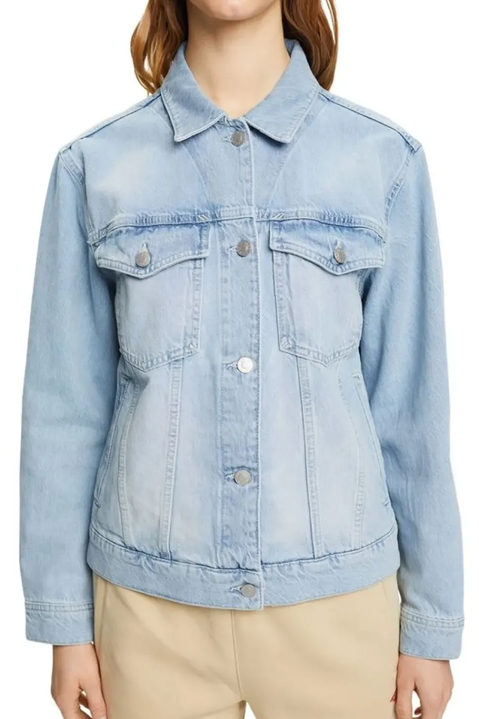 ESPRIT Denim-Jacke reine Baumwolle Schlaufe am Saum blau NOS 992EE1G311