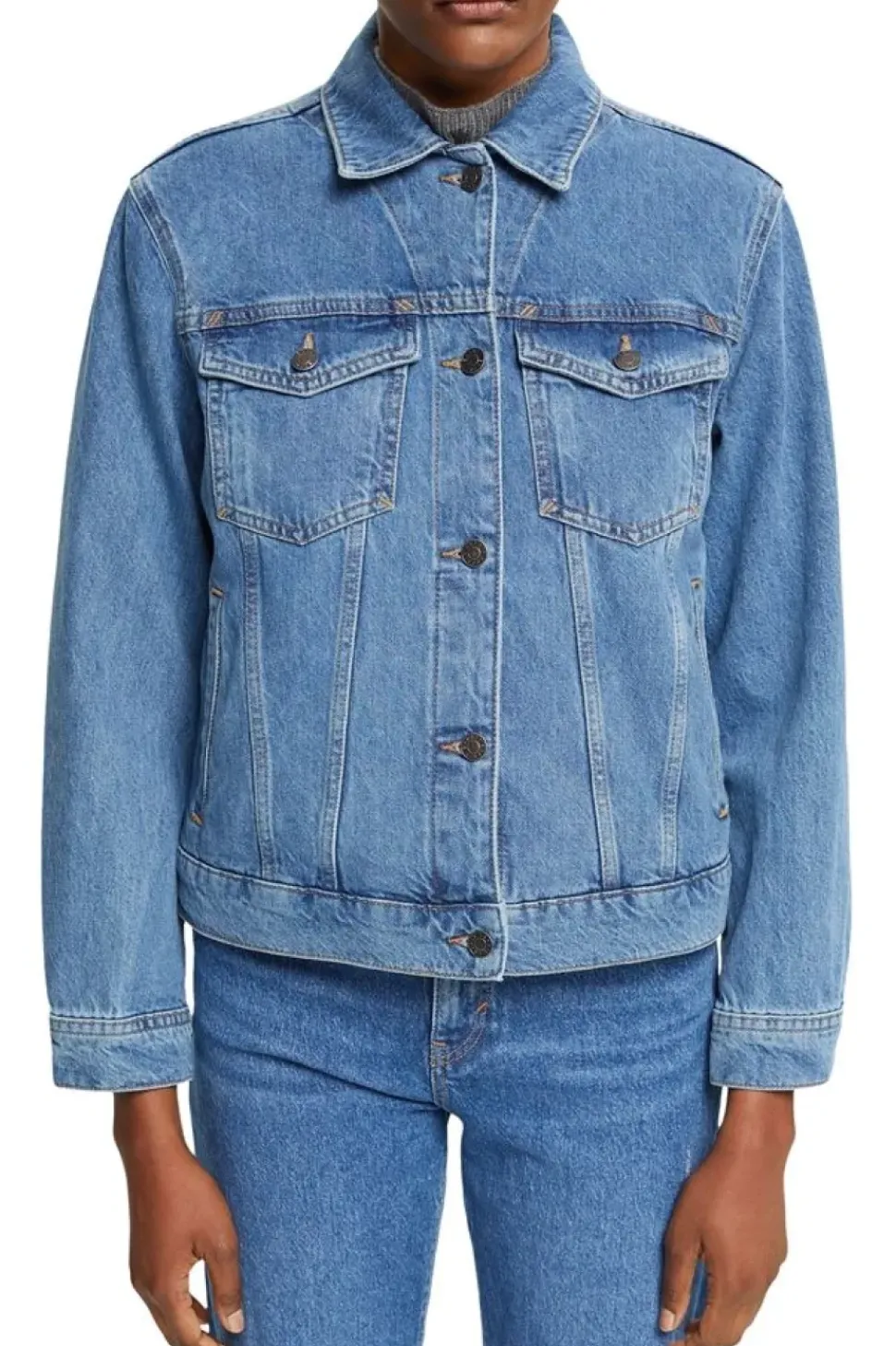ESPRIT Denim-Jacke reine Baumwolle Schlaufe am Saum blau NOS 992EE1G311