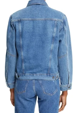 ESPRIT Denim-Jacke reine Baumwolle Schlaufe am Saum blau NOS 992EE1G311