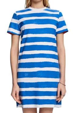 Esprit gestreiftes T-Shirt-Kleid 100% Baumwolle blau S23 053EE1E320