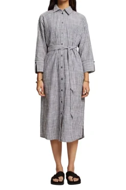 Esprit Hemdblusenkleid mit Gürtel, 100 % Baumwolle grau S23 063EE1E319