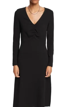 Esprit Midikleid mit V-Ausschnitt schwarz S23 112EE1E307