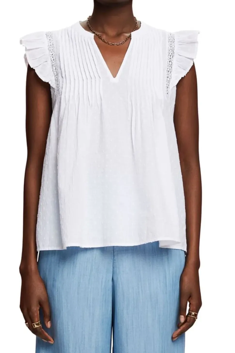 Esprit Ärmellose Bluse aus Swiss Dot, 100 % Baumwolle weiß S23 043EE1F306