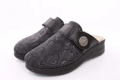 Fuß Bequem Damen Hausschuh Pantolette Klettverschluss Wechselfußbett schwarz S23 5027/9-48