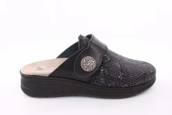 Fuß Bequem Damen Hausschuh Pantolette Klettverschluss Wechselfußbett schwarz S23 5027/9-48