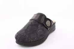 Fuß Bequem Damen Hausschuh Pantolette Klettverschluss Wechselfußbett schwarz S23 5027/9-48