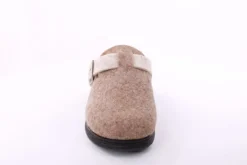 Fuß Bequem Damen Hausschuh Pantolette Wechselfußbett Zierschnalle beige S23 5025/01