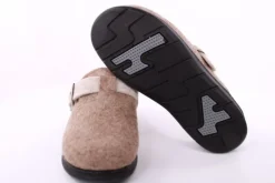 Fuß Bequem Damen Hausschuh Pantolette Wechselfußbett Zierschnalle beige S23 5025/01