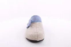 Fuß Bequem Damen Hausschuh Pantolette Blumen-Detail grün, grau S23 203/01