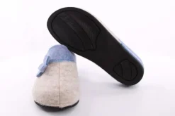 Fuß Bequem Damen Hausschuh Pantolette Blumen-Detail grün, grau S23 203/01