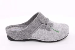 Fuß Bequem Damen Hausschuh Pantolette Blumen-Detail grün, grau S23 203/01