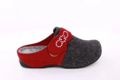 Fuß Bequem Damen Hausschuh Pantolette Klettverschluss grau S23 207-2/01