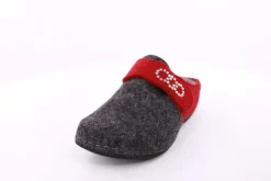 Fuß Bequem Damen Hausschuh Pantolette Klettverschluss grau S23 207-2/01