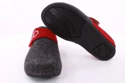 Fuß Bequem Damen Hausschuh Pantolette Klettverschluss grau S23 207-2/01