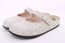 Fuß Bequem Damen Pantolette Clog Leder Gelkissen gemustert beige S14 1038