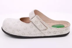 Fuß Bequem Damen Pantolette Clog Leder Gelkissen gemustert beige S14 1038