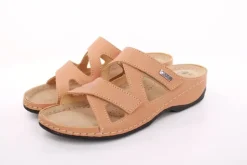 Fußbequem Damen Pantolette Leder Klettverschluss braun, grau S13 2000