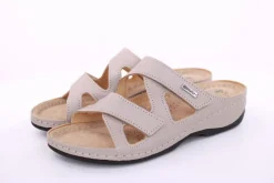 Fußbequem Damen Pantolette Leder Klettverschluss braun, grau S13 2000