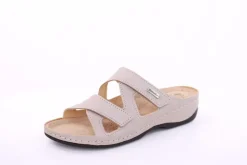 Fußbequem Damen Pantolette Leder Klettverschluss braun, grau S13 2000
