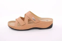 Fußbequem Damen Pantolette Leder Klettverschluss braun, grau S13 2000