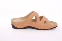 Fußbequem Damen Pantolette Leder Klettverschluss braun, grau S13 2000
