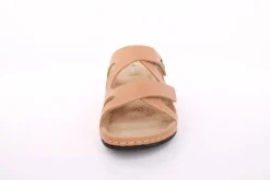 Fußbequem Damen Pantolette Leder Klettverschluss braun, grau S13 2000