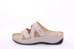 Fußbequem Damen Pantolette Leder Klettverschluss braun, grau S13 2000
